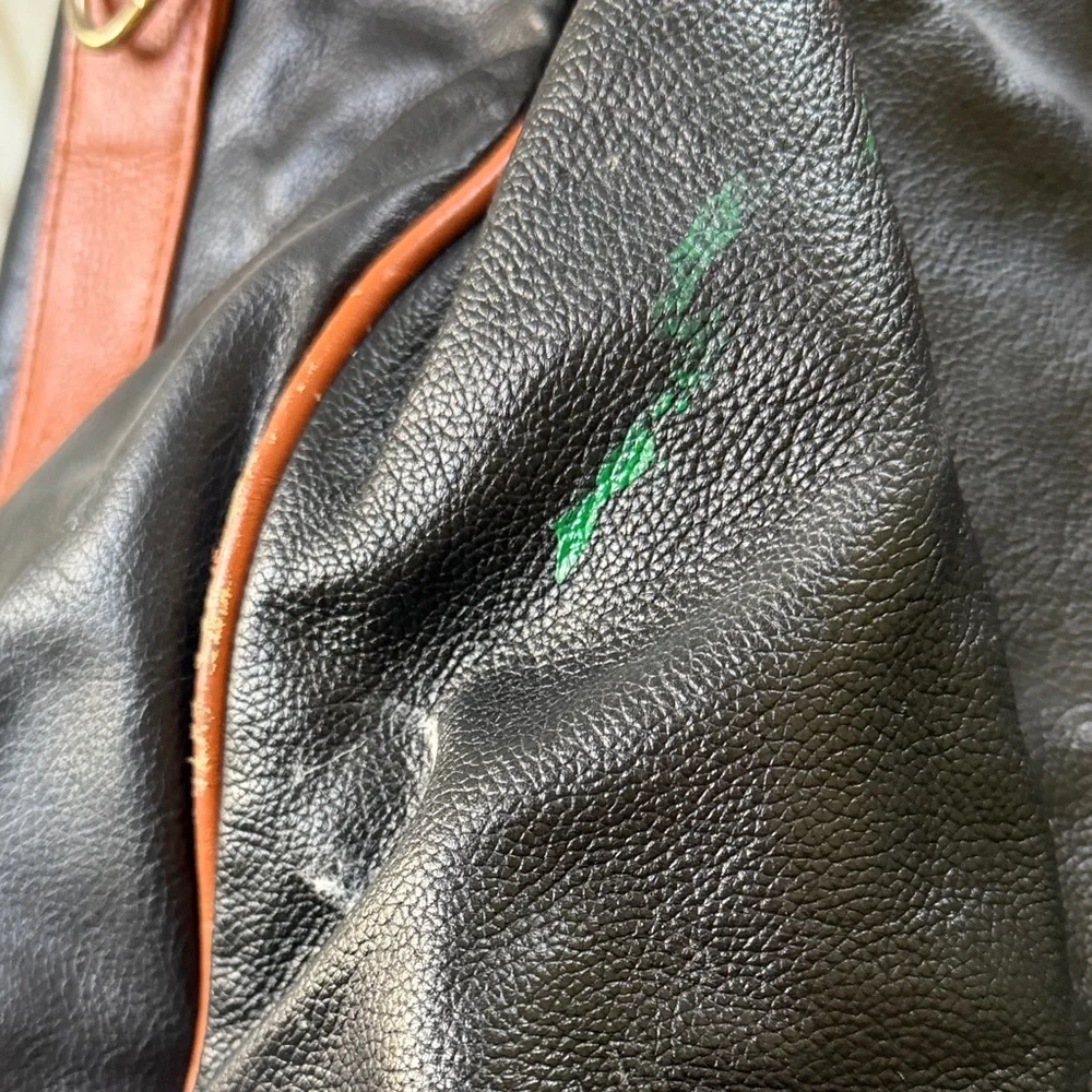 Ralph Lauren Black Leather Briefcase with Brown Trim and Polo Emblem